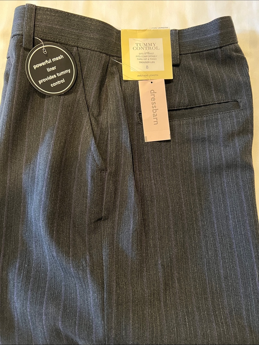 Womens Dressbarn Trouser Leg  Dress Pants Charcoal Pin stripe Size 8 New w/Tags